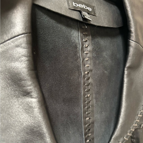 RARE Bebe Women's Genuine Leather Jacket Blazer Button Front Jacket with belt - Picture 15 of 17